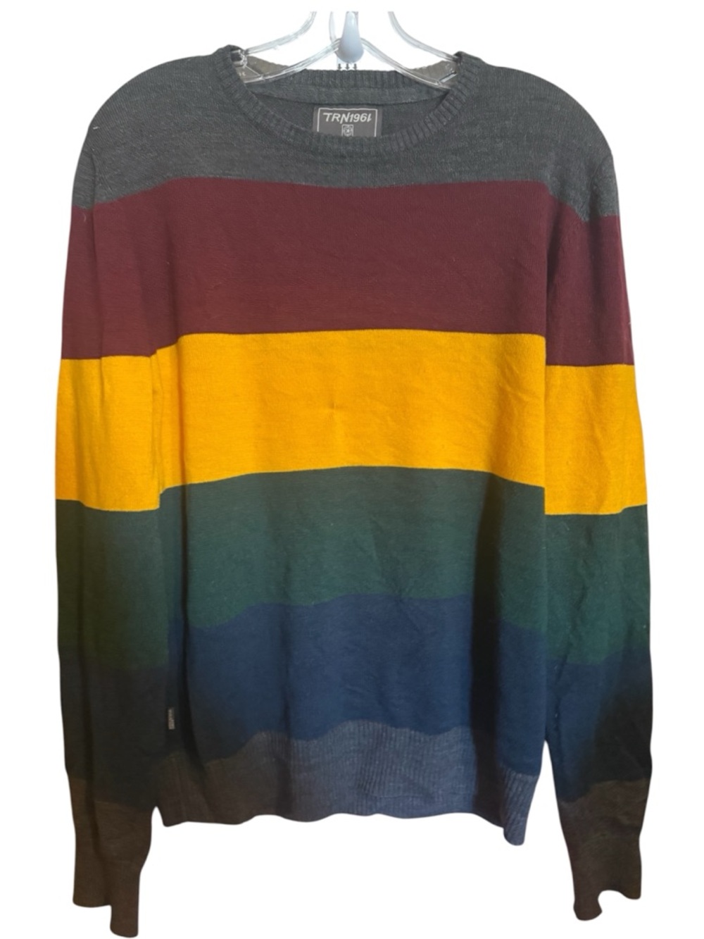 Terranova TRN1961 Mens Striped Crewneck Sweater Gray Maroon Gold Green Blue l